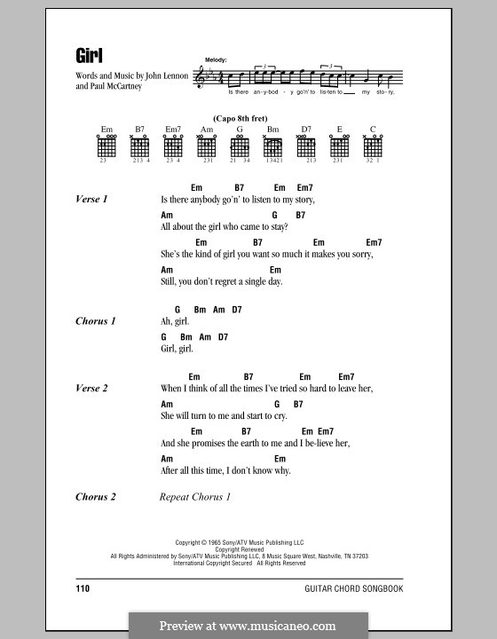 Girl (The Beatles): Letras e Acordes (com caixa de acordes) by John Lennon, Paul McCartney