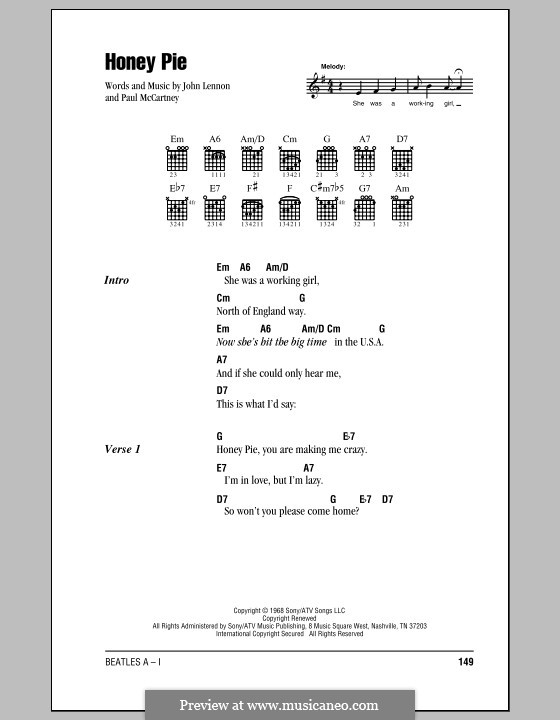 Honey Pie (The Beatles): Letras e Acordes (com caixa de acordes) by John Lennon, Paul McCartney