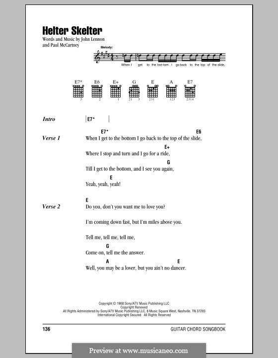 Helter Skelter (The Beatles): Letras e Acordes (com caixa de acordes) by John Lennon, Paul McCartney