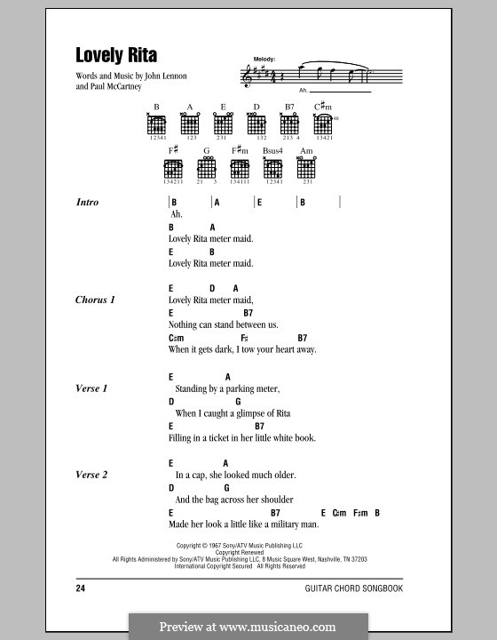 Lovely Rita (The Beatles): Letras e Acordes (com caixa de acordes) by John Lennon, Paul McCartney