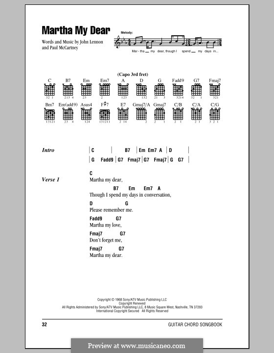 Martha My Dear (The Beatles): Letras e Acordes (com caixa de acordes) by John Lennon, Paul McCartney