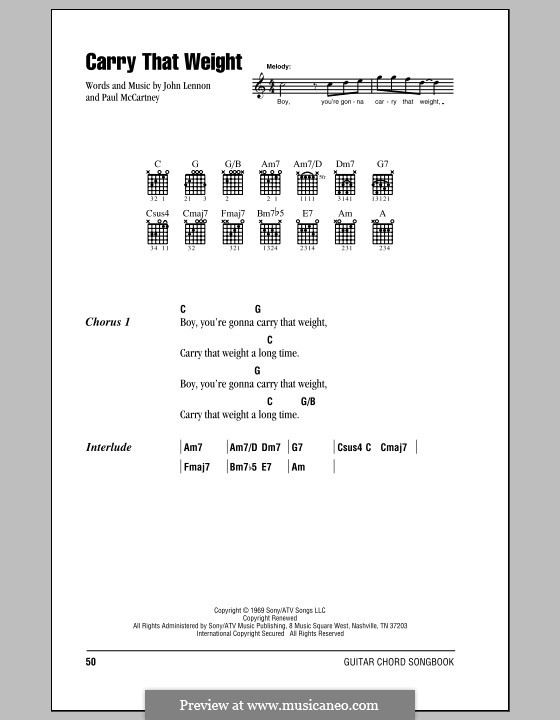 Carry That Weight (The Beatles): Letras e Acordes (com caixa de acordes) by John Lennon, Paul McCartney