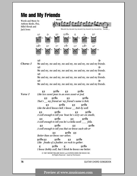 Me and My Friends (Red Hot Chili Peppers): Letras e Acordes (com caixa de acordes) by Flea, Anthony Kiedis, Hillel Slovak, Jack Irons