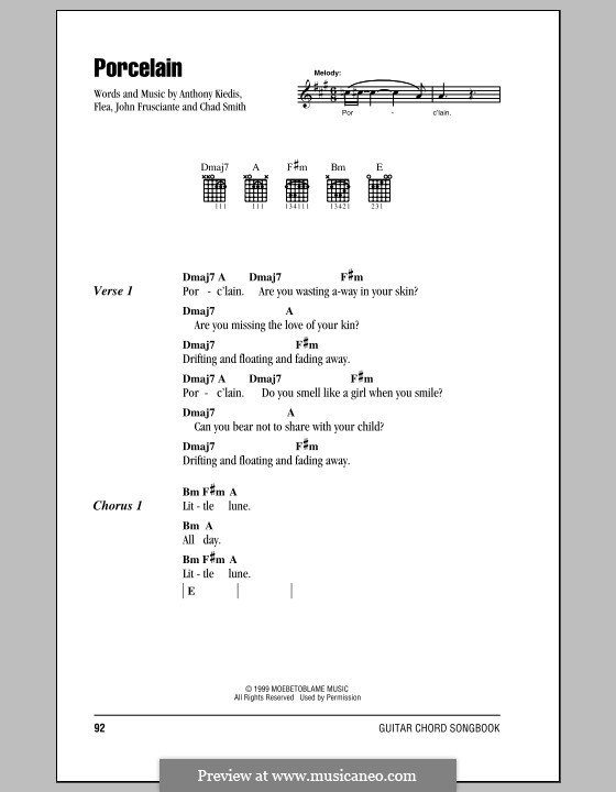 Porcelain (Red Hot Chili Peppers): Letras e Acordes (com caixa de acordes) by Flea, Anthony Kiedis, Chad Smith, John Frusciante