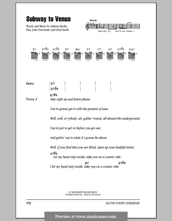 Subway to Venus (Red Hot Chili Peppers): Letras e Acordes (com caixa de acordes) by Flea, Anthony Kiedis, Chad Smith, John Frusciante
