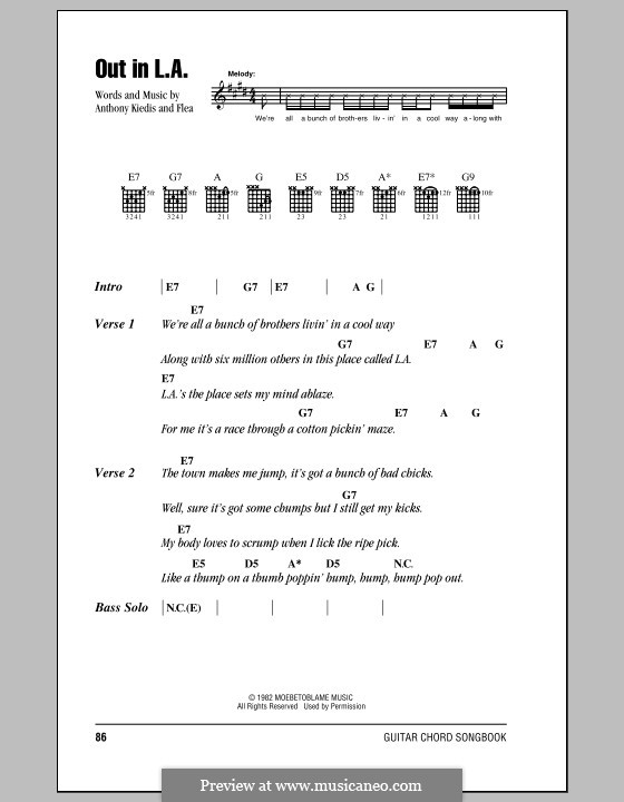 Out in L.A. (Red Hot Chili Peppers): Letras e Acordes (com caixa de acordes) by Flea, Anthony Kiedis