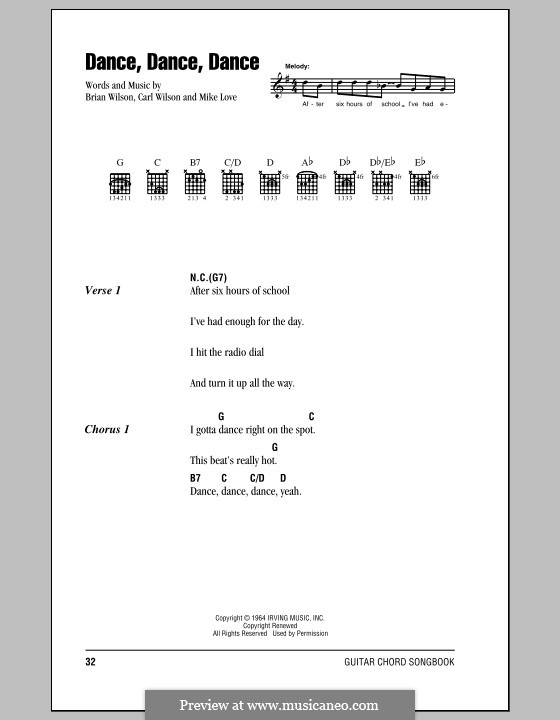 Dance, Dance, Dance (The Beach Boys): Letras e Acordes (com caixa de acordes) by Brian Wilson, Carl Wilson, Mike Love