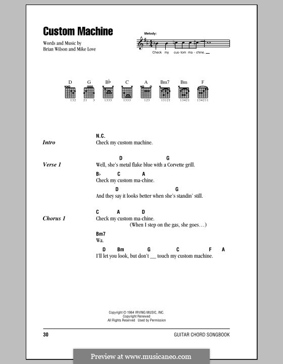 Custom Machine (The Beach Boys): Letras e Acordes (com caixa de acordes) by Brian Wilson, Mike Love