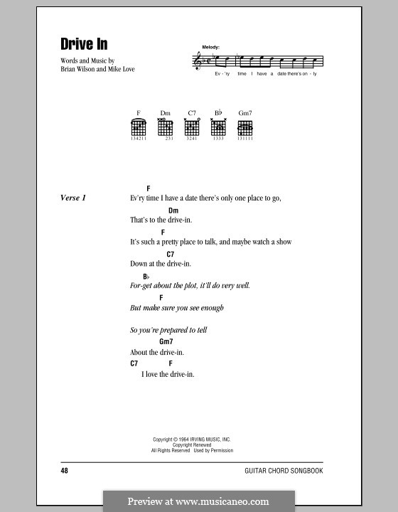 Drive in (The Beach Boys): Letras e Acordes (com caixa de acordes) by Brian Wilson, Mike Love