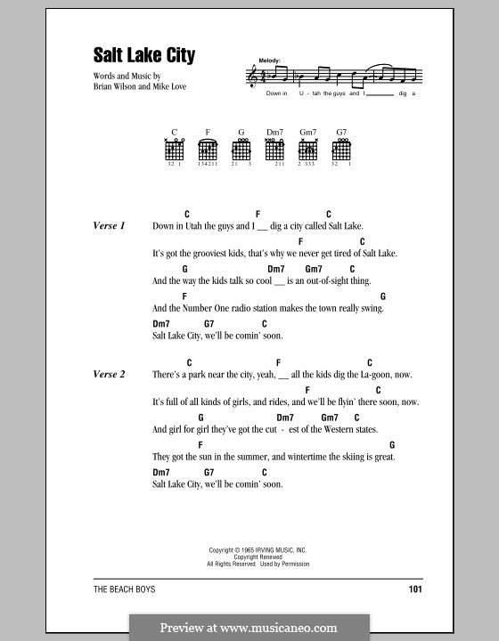 Salt Lake City (The Beach Boys): Letras e Acordes (com caixa de acordes) by Brian Wilson, Mike Love