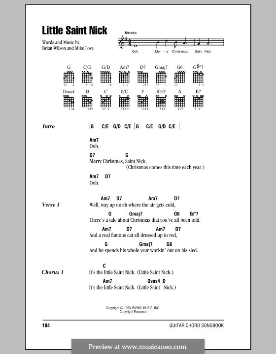 Little Saint Nick (The Beach Boys): Letras e Acordes (com caixa de acordes) by Brian Wilson, Mike Love