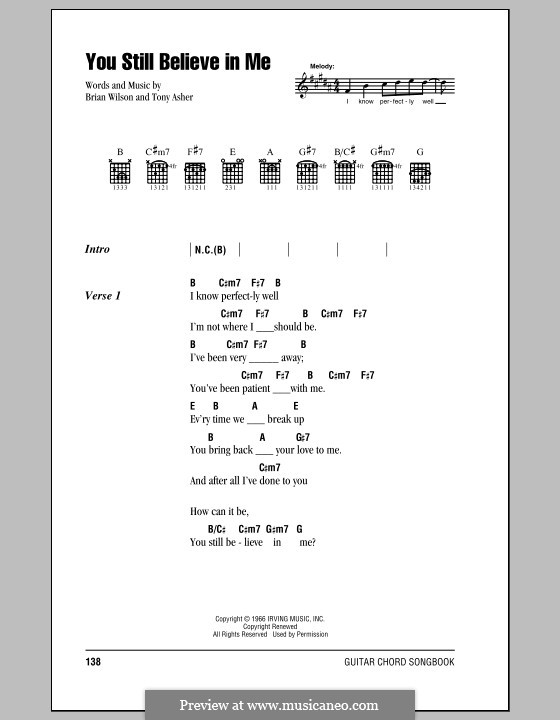 You Still Believe in Me (The Beach Boys): Letras e Acordes (com caixa de acordes) by Brian Wilson, Tony Asher