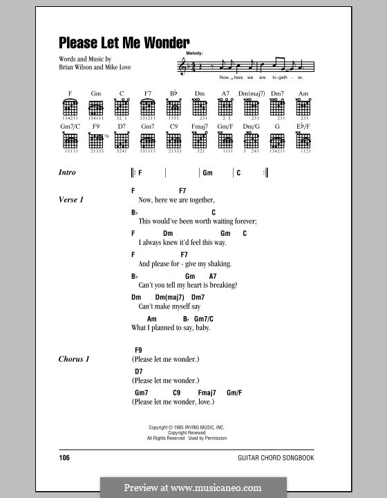 Please Let Me Wonder (The Beach Boys): Letras e Acordes (com caixa de acordes) by Brian Wilson, Mike Love