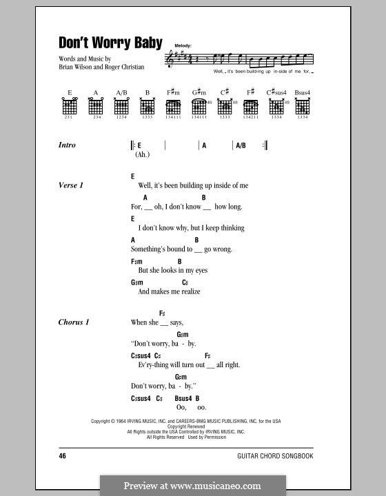 Don't Worry Baby (The Beach Boys): Letras e Acordes (com caixa de acordes) by Brian Wilson, Roger Christian