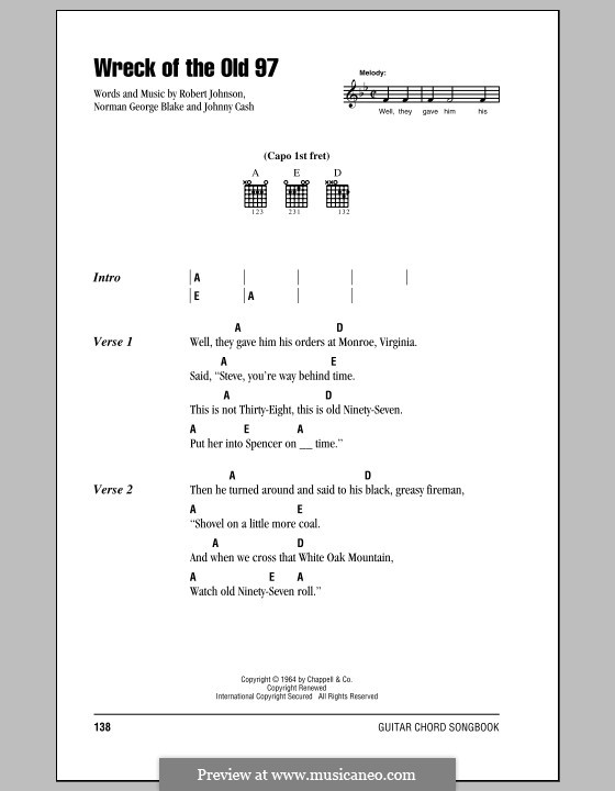 Wreck of the Old '97: Letras e Acordes (com caixa de acordes) by folklore