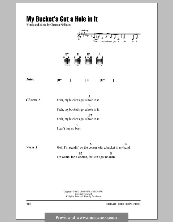 My Bucket's Got a Hole in it (Hank Williams): Letras e Acordes (com caixa de acordes) by Clarence Williams