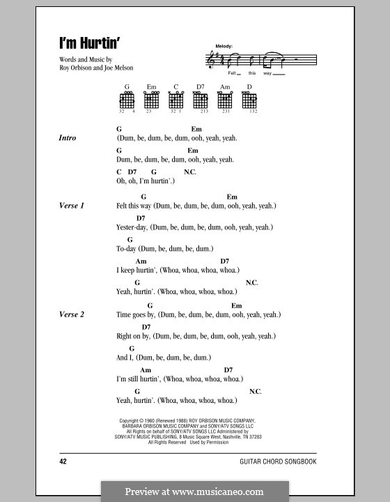 I'm Hurtin': Letras e Acordes (com caixa de acordes) by Joe Melson