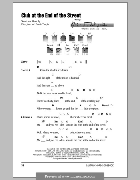 Club at the End of the Street: Letras e Acordes (com caixa de acordes) by Elton John