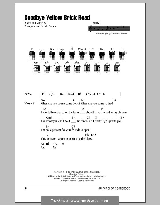Goodbye Yellow Brick Road: Letras e Acordes (com caixa de acordes) by Elton John