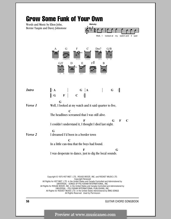 Grow Some Funk of Your Own: Letras e Acordes (com caixa de acordes) by Davey Johnstone, Elton John