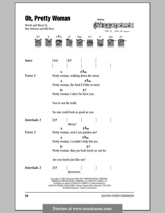 Oh, Pretty Woman: Letras e Acordes (com caixa de acordes) by Bill Dees, Roy Orbison
