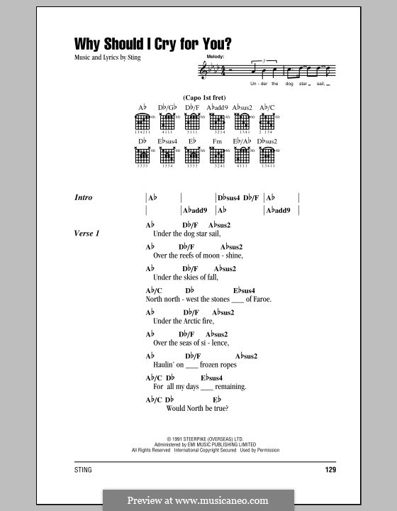 Why Should I Cry for You?: Letras e Acordes (com caixa de acordes) by Sting