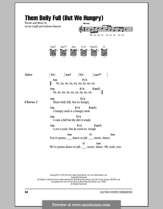 Them Belly Full (But We Hungry): Letras e Acordes (com caixa de acordes) by Carlton Barrett, Lecon Cogill