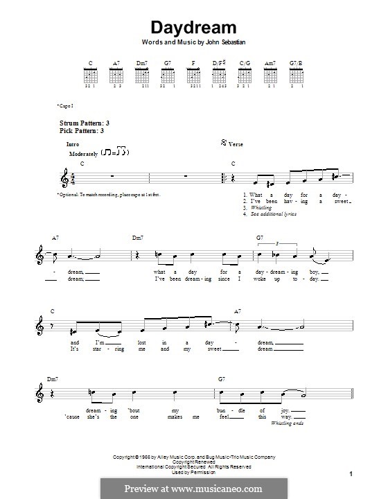 Daydream (The Lovin' Spoonful): For guitar (easy format) by John B. Sebastian