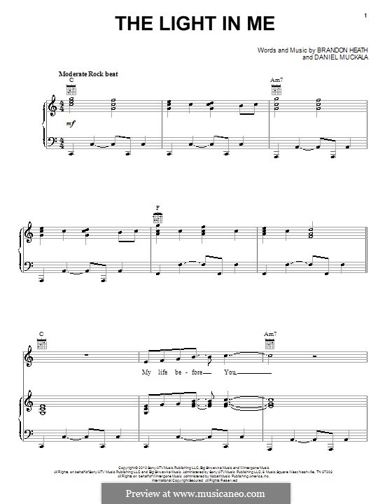 The Light in Me (Brandon Heath): Para vocais e piano (ou Guitarra) by Dan Muckala