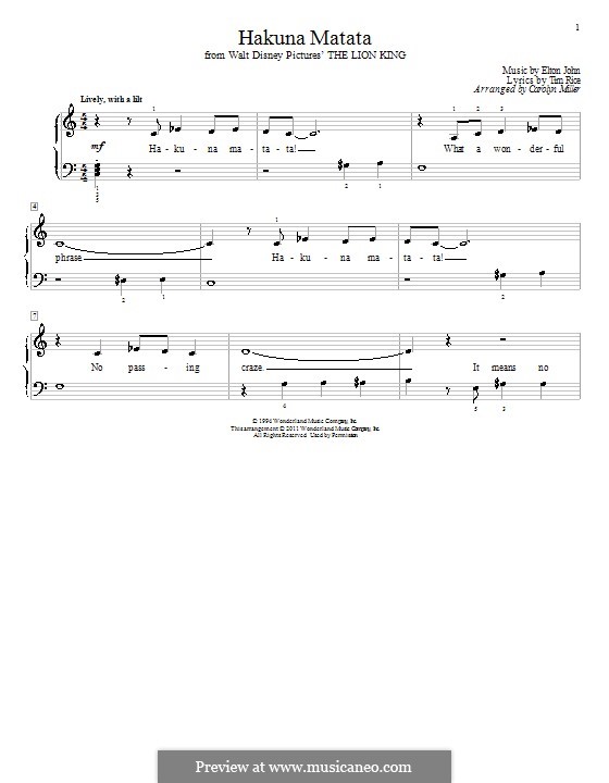 Hakuna Matata (from The Lion King): Para Piano by Elton John