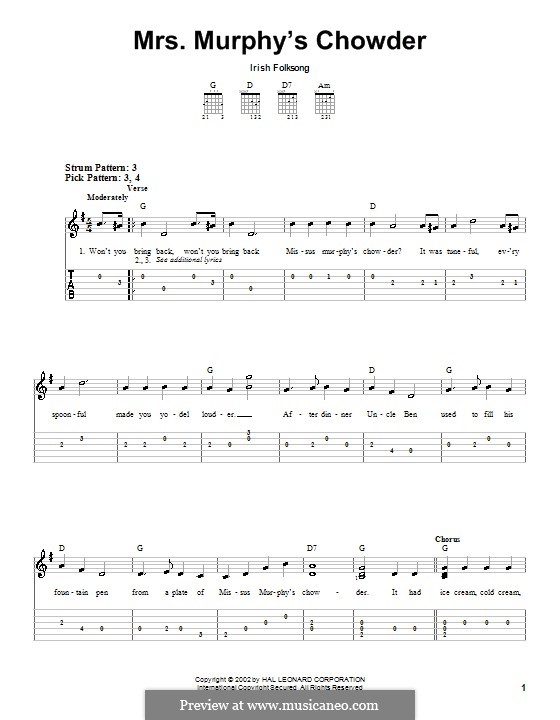 Mrs. Murphy's Chowder: Para guitarra (versão facil) by folklore