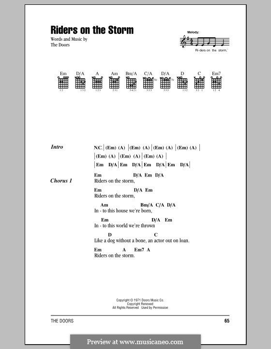 Riders On The Storm: Letras e Acordes (com caixa de acordes) by The Doors