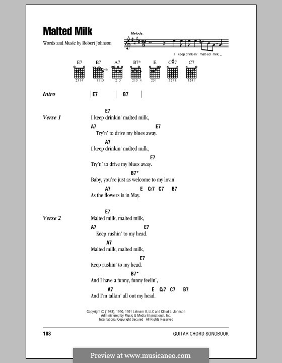 Malted Milk (Eric Clapton): Letras e Acordes (com caixa de acordes) by Robert Leroy Johnson