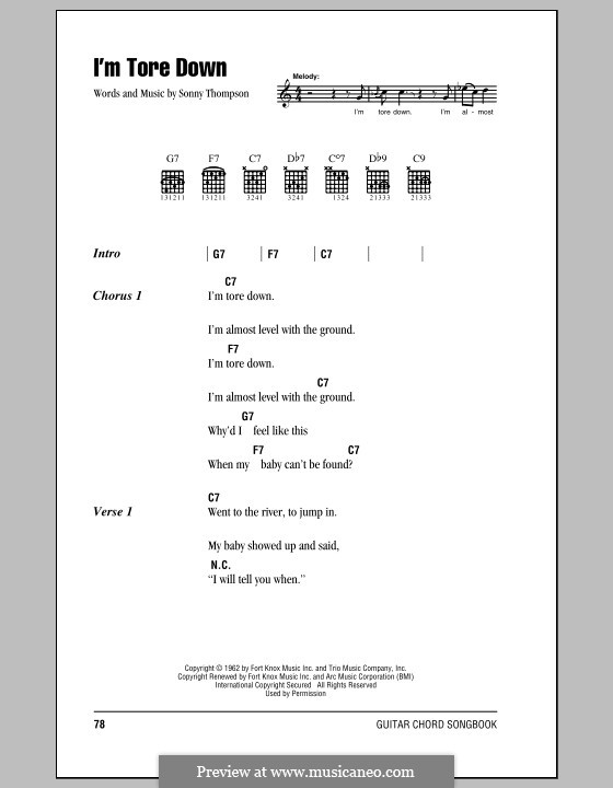 I'm Tore Down (Eric Clapton): Letras e Acordes (com caixa de acordes) by Sonny Thompson