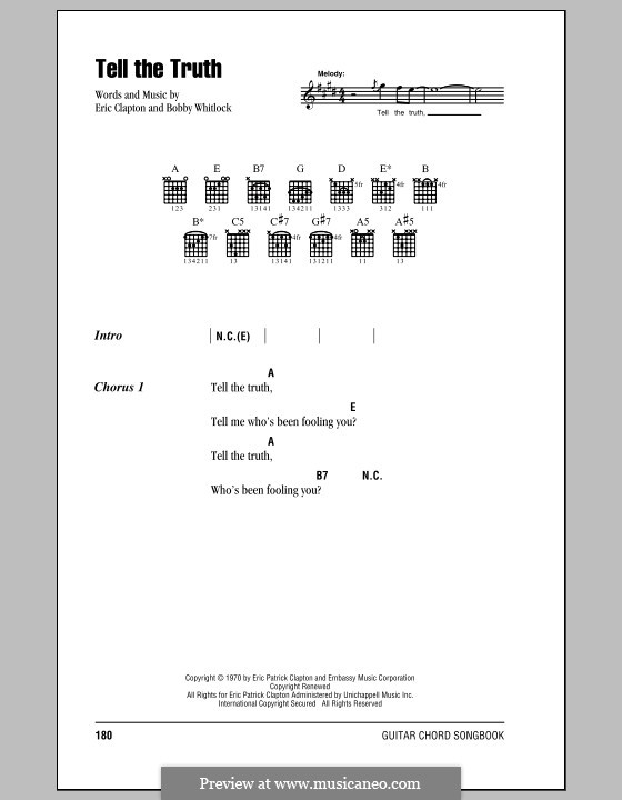 Tell the Truth: Letras e Acordes (com caixa de acordes) by Bobby Whitlock, Eric Clapton