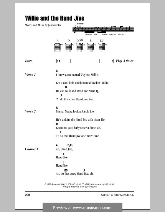 Willie and the Hand Jive: Letras e Acordes (com caixa de acordes) by Johnny Otis