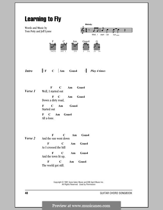 Learning to Fly (Tom Petty And The Heartbreakers): Letras e Acordes (com caixa de acordes) by Jeff Lynne