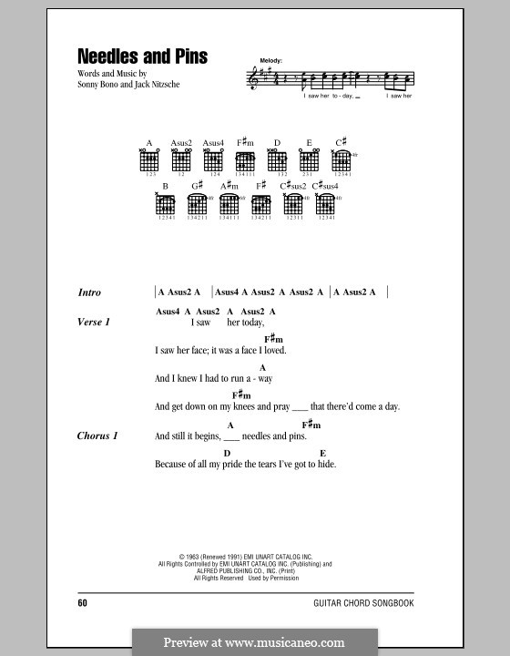 Needles and Pins (Tom Petty and The Heartbreakers): Letras e Acordes (com caixa de acordes) by Jack Nitzsche, Sonny Bono