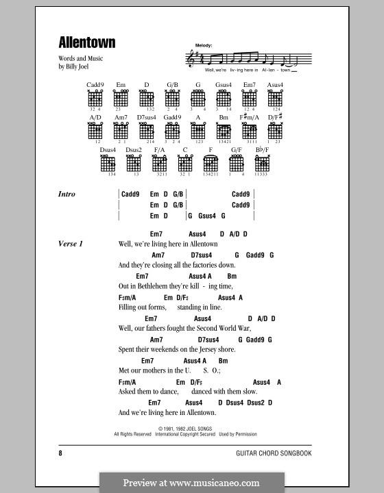 Allentown: Letras e Acordes (com caixa de acordes) by Billy Joel