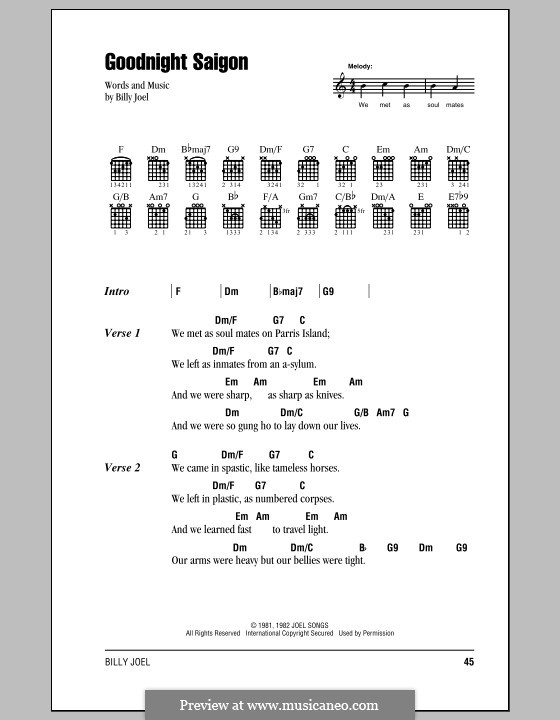 Goodnight Saigon: Letras e Acordes (com caixa de acordes) by Billy Joel