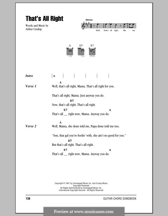 That's All Right (Elvis Presley): Letras e Acordes (com caixa de acordes) by Arthur Crudup