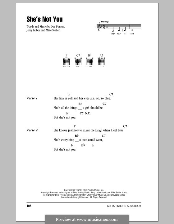 She's Not You (Elvis Presley): Letras e Acordes (com caixa de acordes) by Doc Pomus, Jerry Leiber, Mike Stoller