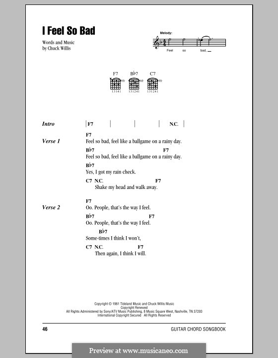 I Feel So Bad (Elvis Presley): Letras e Acordes (com caixa de acordes) by Chuck Willis