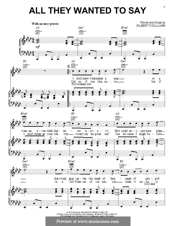 All They Wanted to Say: Para vocais e piano (ou Guitarra) by Gilbert O'Sullivan