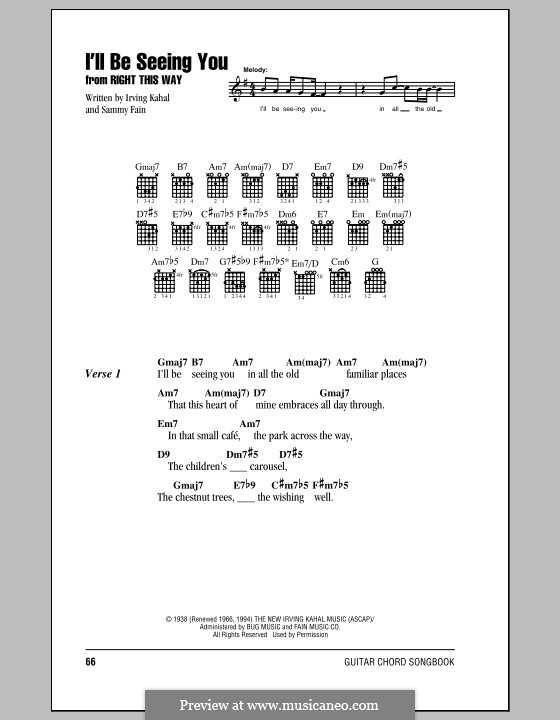 I'll Be Seeing You: Letras e Acordes (com caixa de acordes) by Irving Kahal, Sammy Fain