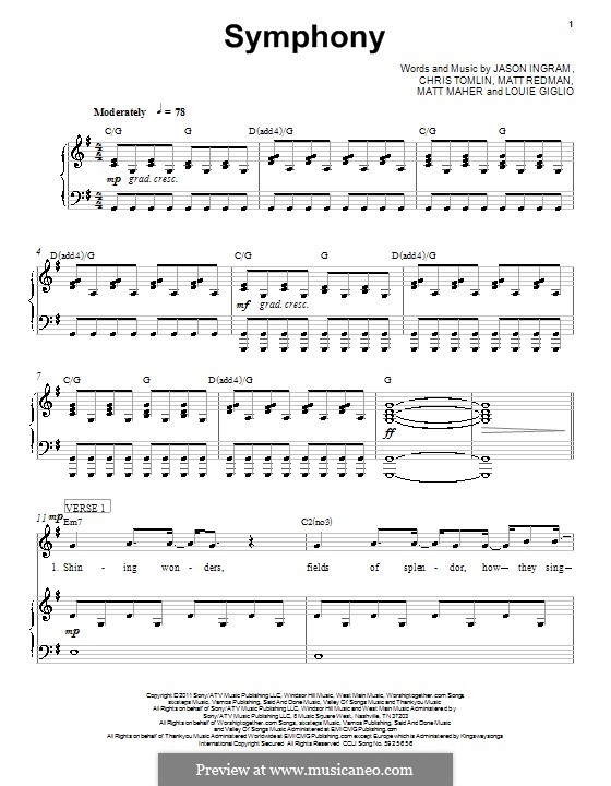 Symphony (Chris Tomlin): Para vocais e piano (ou Guitarra) by Jason David Ingram, Louie Giglio, Matt Maher, Matt Redman