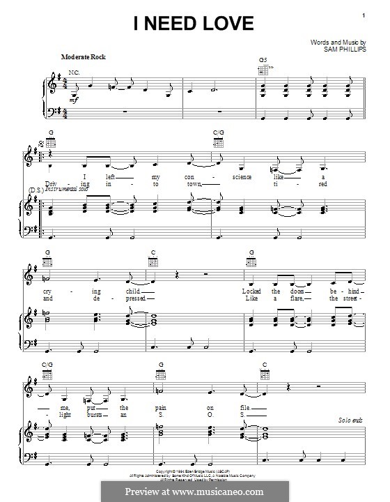 I Need Love: Para vocais e piano (ou Guitarra) by Sam Phillips