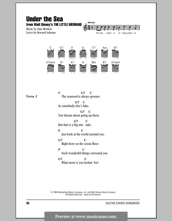 Under the Sea (from The Little Mermaid): Letras e Acordes (com caixa de acordes) by Alan Menken