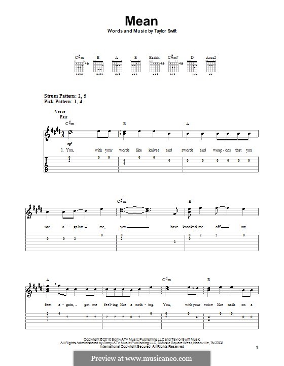 Mean: Para guitarra (versão facil) by Taylor Swift