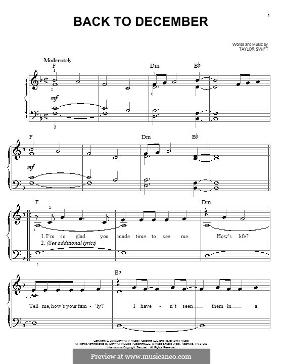 Back to December: Facil para o piano by Taylor Swift